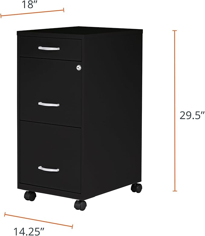 Lorell NuSparc Mobile 3 Drawer Locking Filing Cabinet | Pre-Assembled Steel Construction | Space-Saving Design is Perfect for Home and Small Office | Letter-Size | Assembled in North America