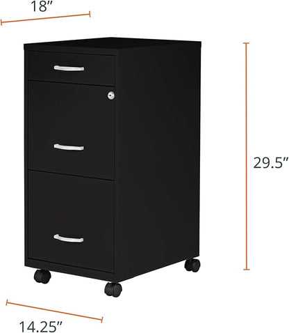 Lorell NuSparc Mobile 3 Drawer Locking Filing Cabinet | Pre-Assembled Steel Construction | Space-Saving Design is Perfect for Home and Small Office | Letter-Size | Assembled in North America