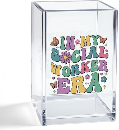 In My Social Worker Era Acrylic Organizer Pencil Pen Holder, Career Theme Desk Storage Organizer, Appreciation Thank You Promotion Gifts for Social Worker Therapist Counselor Coworker Boss