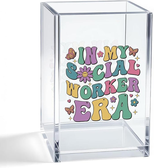 In My Social Worker Era Acrylic Organizer Pencil Pen Holder, Career Theme Desk Storage Organizer, Appreciation Thank You Promotion Gifts for Social Worker Therapist Counselor Coworker Boss