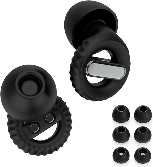 Ear Plugs for Noise Reduction – Reusable Silicone Earplugs with Filter Technology for Sleeping, Travel, Focus, Concerts & Motorcycling Ear Plug +8Tip (Black-Black)