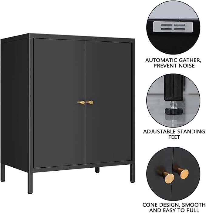 2 Door Metal Accent Storage Cabinet-Locker Cabinet for Office Room,Garage-Metal Storage Cabinet with 1 Adjustable Shelves (Black)