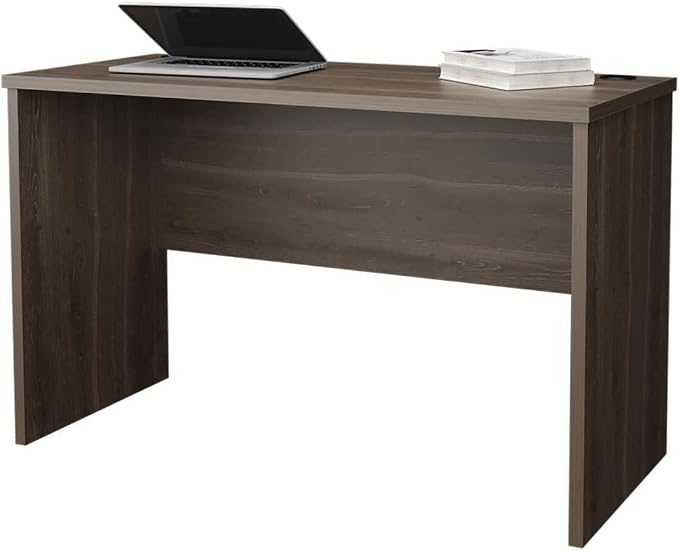 Minimalist Home Office Desk with Cable Management - Dark Walnut Finish