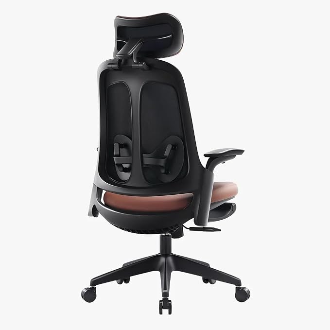 Sunaofe Boss Pro Leather Ergonomic Office Chair with Footrest - Executive Chair, 4D Armrests, Adaptive Lumbar, 125° Recline, 300lb Capacity, 5-Year Warranty White Frame/Dark Brown