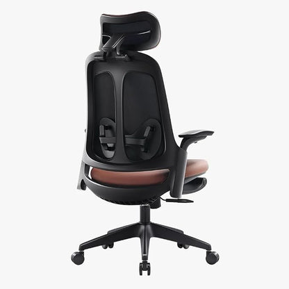 Sunaofe Boss Pro Leather Ergonomic Office Chair with Footrest - Executive Chair, 4D Armrests, Adaptive Lumbar, 125° Recline, 300lb Capacity, 5-Year Warranty White Frame/Dark Brown