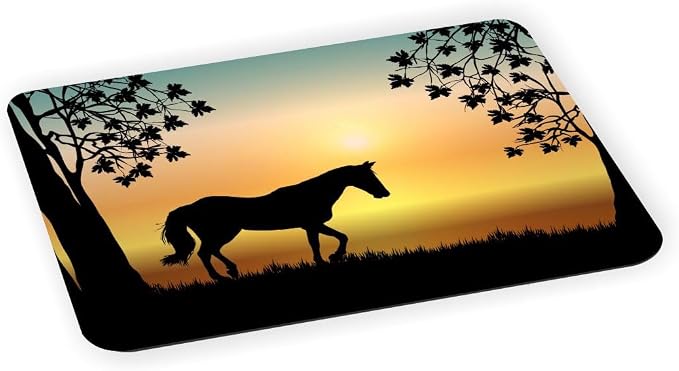 Silhouette Trees Sunset with Horse - Ultra Thin Non-Slip Mouse Pad Mousepad for use with Laptops, Macbooks, Travel