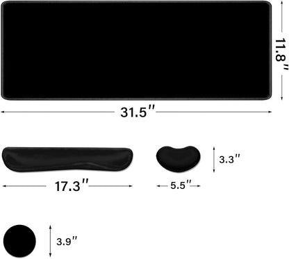 Desk Pad and Keyboard Wrist Rest, Large Mouse Pad + Keyboard Pad+Mouse Wrist Support, Non-Slip Desk Mat Protector for Office, Home 31.5×11.8 Inches Black