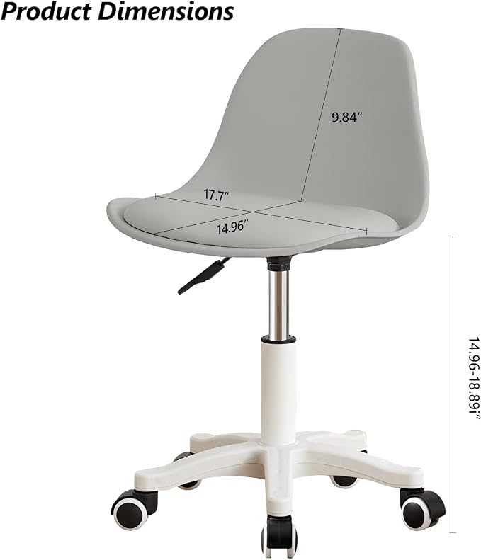 Home Office Chairs, Small Swivel Rolling Desk Chair with Silent Wheels and Low-Back,Armless Heavy-Duty Vanity Chair Height Adjustable for Bedroom,Students,Study,Teens