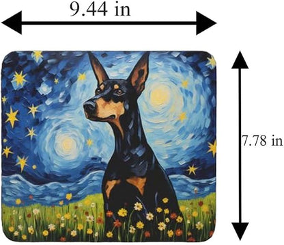 Starry Night Dog Mouse Pad for Computer Laptop Home Office Gaming Working Desk Desktop Accessories Non-Slip Rubber Mouse Pad for Dog Lovers (Doberman)