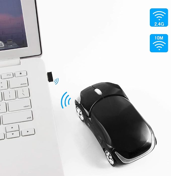 SHARE SUNSHINE Colorful 3D Sport Car Shape Mouse 2.4GHz Wireless Mouse 1600DPI 3 Buttons Optical Ergonomic Gaming Mice with USB Receiver for PC Laptop Computer (Black)