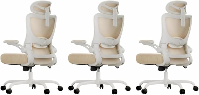Marsail Ergonomic Office Chair with 3D Armrests, Pack of 3 | Office Desk Chair with High Back Mesh, Adjustable Lumbar Support, Rolling Work Swivel Task Chairs with Wheel, Headrest, home