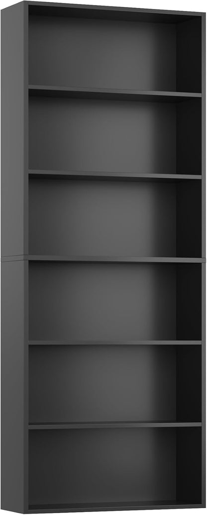FOTOSOK 6-Tier Open Bookcase and Bookshelf, Freestanding Display Storage Shelves Tall Bookcase for Bedroom, Living Room and Office, Black
