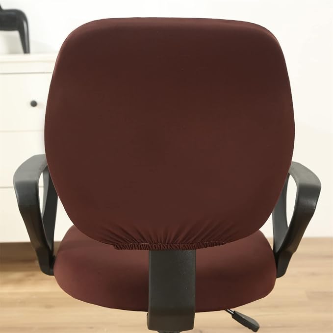 MIFXIN Office Chair Cover Stretch Elastic Polyester Slipcover 2 Piece Stretchy Desk Chair Seat Cover Protector for Home Office Rotating Computer Chair, Only Covers, NO Chair (Coffee)