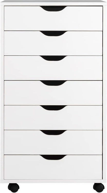 7 Drawers Filing Cabinet, Vertical File Cabinet for Home Office, Mobile Under Desk Office Storage Cabinets with Wheels (White, 7 Drawers)