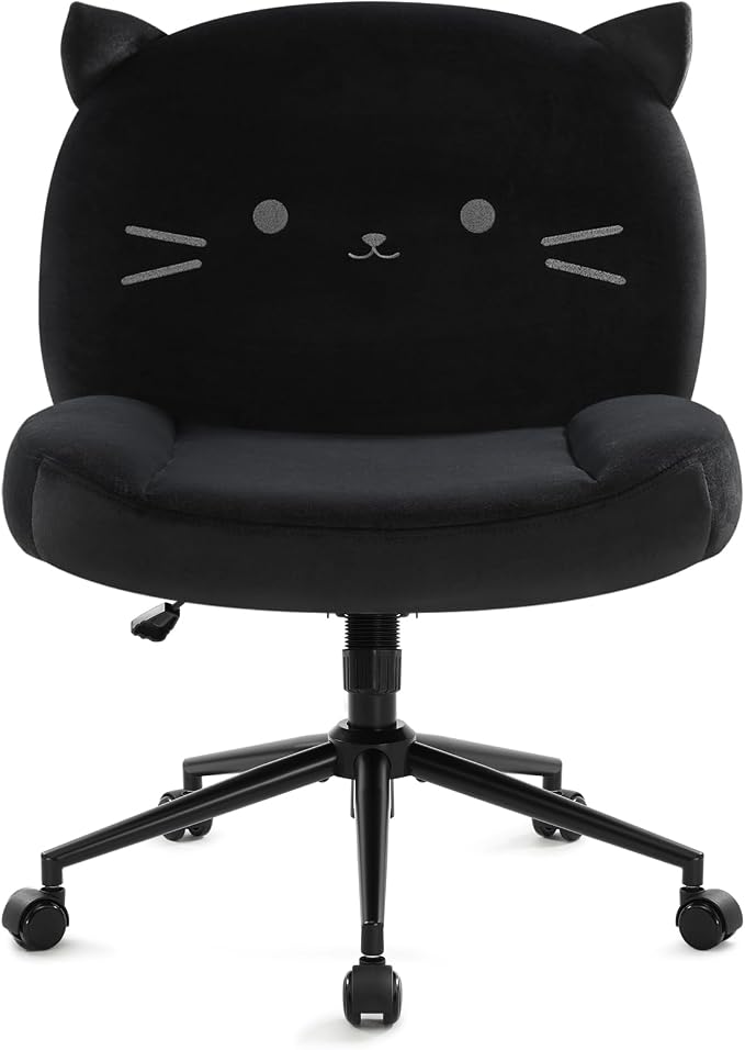 IWMH Armless Office Desk Chair with Wheels,Ergonomic Criss Cross Legged Computer Chair with Fabric Padded, Height Adjustable Wide Seat Vanity Chairs,Mid Back Task Chair for Home, Bedroom (Black)