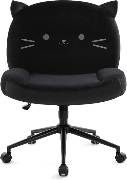 IWMH Armless Office Desk Chair with Wheels,Ergonomic Criss Cross Legged Computer Chair with Fabric Padded, Height Adjustable Wide Seat Vanity Chairs,Mid Back Task Chair for Home, Bedroom (Black)