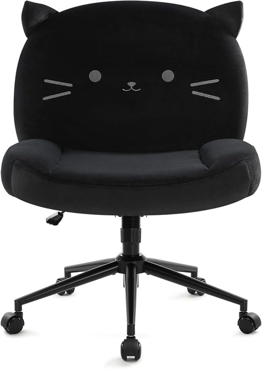 IWMH Armless Office Desk Chair with Wheels,Ergonomic Criss Cross Legged Computer Chair with Fabric Padded, Height Adjustable Wide Seat Vanity Chairs,Mid Back Task Chair for Home, Bedroom (Black)