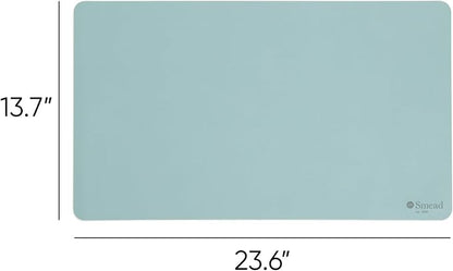 Smead Desk Pad, Vegan Leather Desk Mat with Non-Slip Faux Suede Backing, Perfect Desk Organizer for Office Decor, 23.6” x 13.7” Small, Superior Blue (64840)