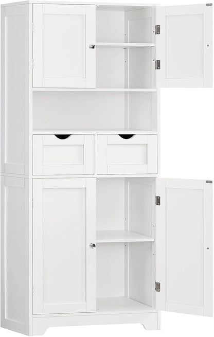 TEENFON 57.8" H Tall Bathroom Storage Cabinet with 4 Doors & 2 Adjustable Shelves, Freestanding Bathroom Cabinet with 2 Drawers, Kitchen Cabinets & Pantry, Cupboard for Kitchen, Dining Room, White