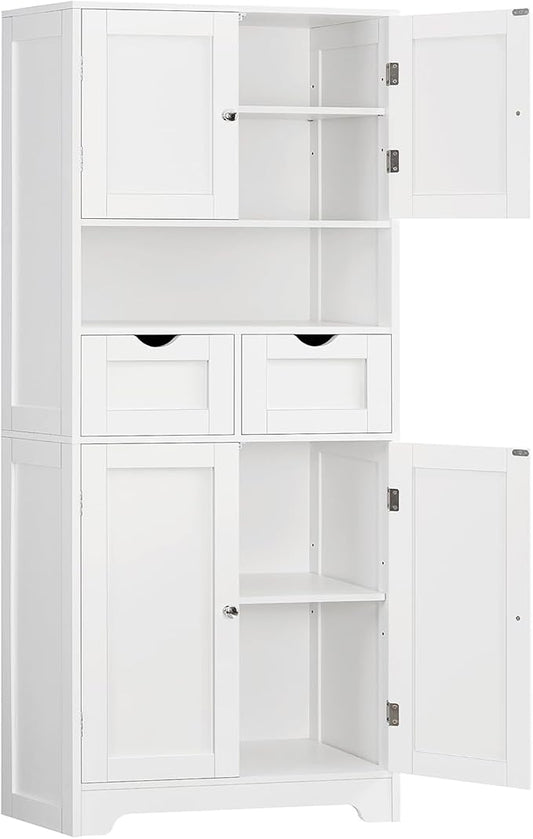 TEENFON 57.8" H Tall Bathroom Storage Cabinet with 4 Doors & 2 Adjustable Shelves, Freestanding Bathroom Cabinet with 2 Drawers, Kitchen Cabinets & Pantry, Cupboard for Kitchen, Dining Room, White