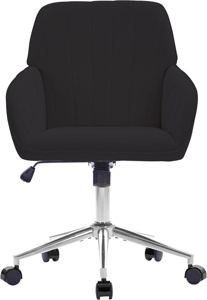 YITAI Velvet Office Desk Chair with Wheels and Silver Base,Modern Height Adjustable 360 Degree Swivel Upholstered Vanity Chairs with Arms for Living Room Bedroom, Study,Black