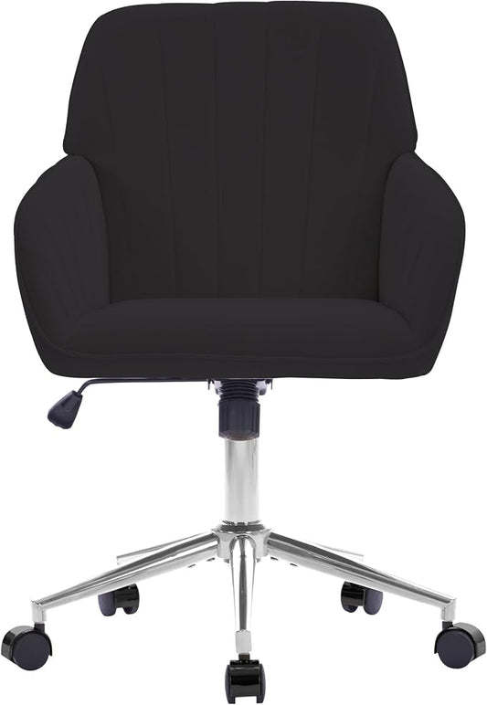 YITAI Velvet Office Desk Chair with Wheels and Silver Base,Modern Height Adjustable 360 Degree Swivel Upholstered Vanity Chairs with Arms for Living Room Bedroom, Study,Black