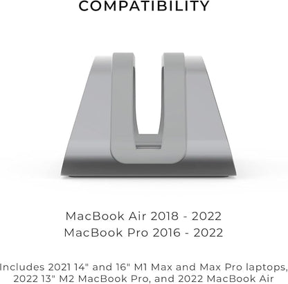 HumanCentric Vertical Laptop Stand Compatible with MacBook Pro and MacBook Air, Holder for Personal Computer Desk Stand, Aluminium, Exchangeable Inserts to Fit Different Device Models, Space Grey