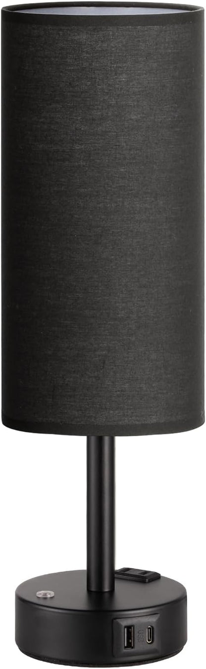 Touch Bedside Table Lamp with Memory - Stepless Dimmable Lamp for Bedroom, Small Nightstand Lamp with Dual USB Charging Ports and AC Outlet, Wood Night Light, Desk Lamp for Nursery, (Black & Black)