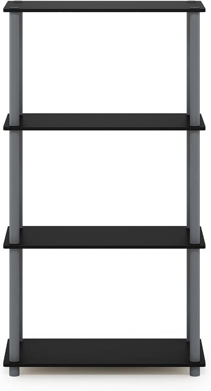 Furinno TURN-N-TUBE Storage Shelves, 4-Tier Toolless Book Shelf, Corner Shelf, Toolless Open Shelves, for Organization and Storage, Living Room, Garage, Home Office, Black