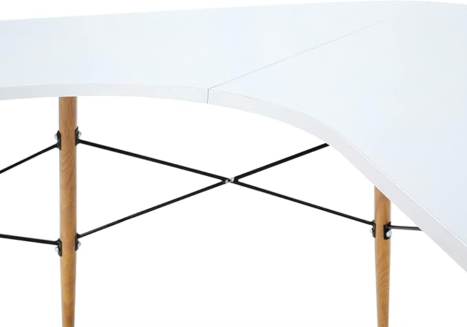 Teamson Home Roberto Mid-Century Modern L-Shaped Corner Desk with Tapered Legs and Black Metal Accents, Light Gray