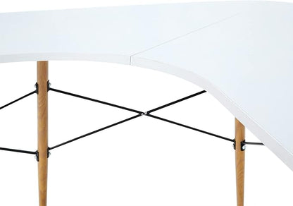 Teamson Home Roberto Mid-Century Modern L-Shaped Corner Desk with Tapered Legs and Black Metal Accents, Light Gray
