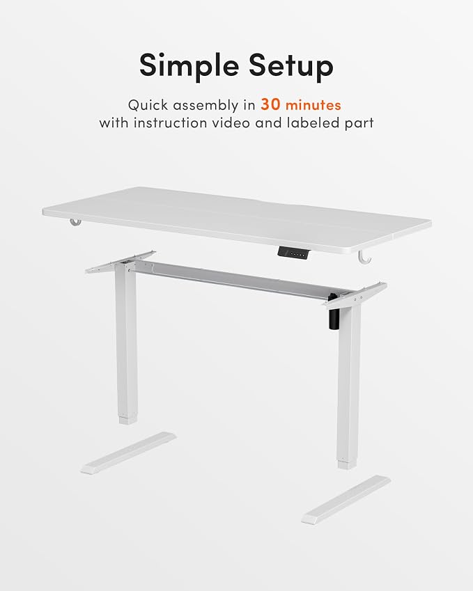 DESINO Standing Desk, 55 × 24 Inches Electric Height Adjustable, Sit and Stand Up, Computer Office Desk with Splice Board, White Frame/White TOP
