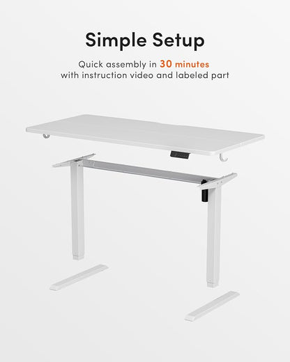 DESINO Standing Desk, 63 × 28 Inches Electric Height Adjustable, Sit and Stand Up, Computer Office Desk with Splice Board, White Frame/White TOP