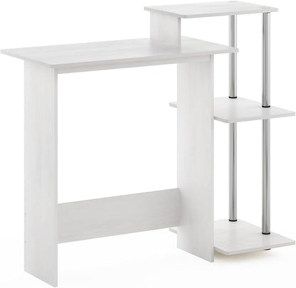 Furinno EFFICIENT Desk, 28.6" Wide Gaming Desk with 3 Open Side Shelves, Laptop Notebook Computer Desk, Office Desk for Home Office, Study Room, Dorm, Bedroom, White Oak/Stainless Steel