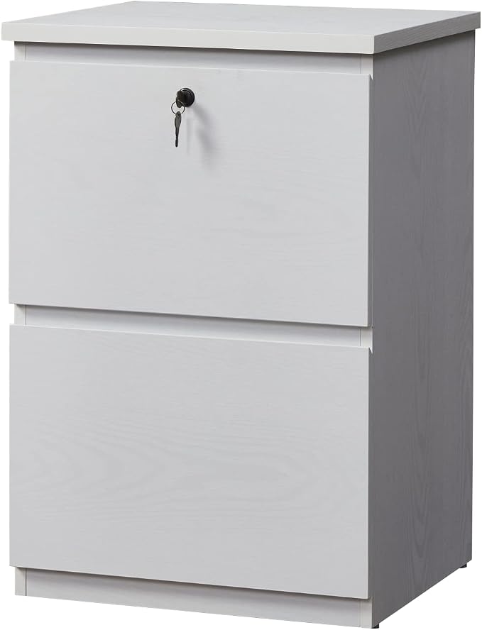 kowo 2 Drawer Wood File Cabinet with Lock, Printer Stand, Vertical Filing Cabinet fits A4, Letter, and Legal Size Documents for Home Office, White