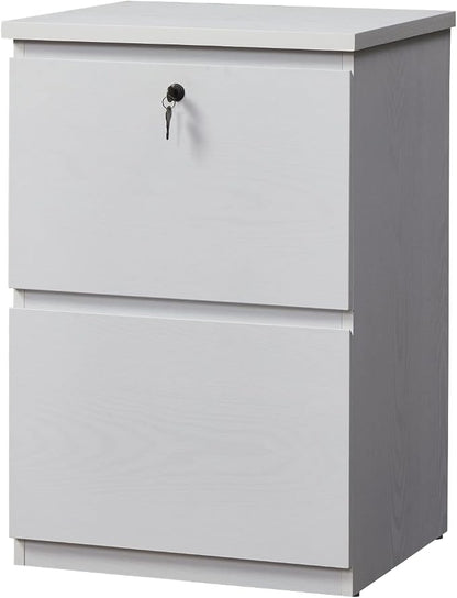 kowo 2 Drawer Wood File Cabinet with Lock, Printer Stand, Vertical Filing Cabinet fits A4, Letter, and Legal Size Documents for Home Office, White