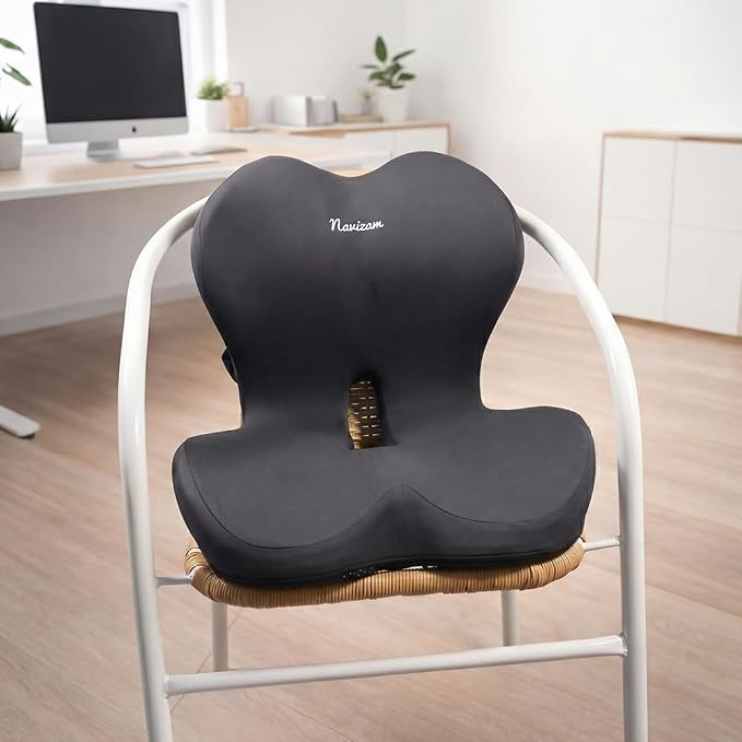Navizam Lumbar Support Pillow for Office Chair – Seat Cushions for Office Chairs - Back Support for Office Chair, Pillow for Car – Chair Cushion with Anti-Slip Base, Backrest with Elastic Strap