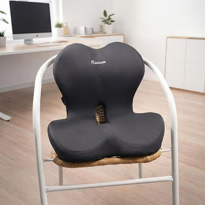 Navizam Lumbar Support Pillow for Office Chair – Seat Cushions for Office Chairs - Back Support for Office Chair, Pillow for Car – Chair Cushion with Anti-Slip Base, Backrest with Elastic Strap