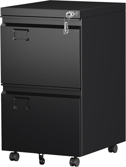 SUXXAN 2 Drawer Mobile File Cabinet with Lock, Heavy Duty Steel Under Desk Filing Cabinet for Letter/Legal Size, Anti-Tip Design with 5 Casters, Metal Storage Organizer for Home Office