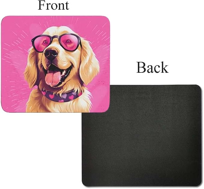 Pink Mousepad Glamour Dog Golden Retriever Mouse Pad for Home Office Gaming Working Desk Computer Desktop Accessories Non-Slip Rubber Mousepad for Dog Lovers