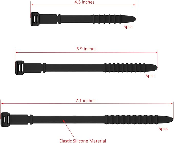 Silicone Zip Ties, Reusable Zip Ties, Rubber Cable Ties Straps for Wire Management, Elastic Silicone Ties Cable Organizer for Home Office, Cord Ties Three Sizes 4.5" 5.9" and 7.1"(5+5+5Pcs Multicolor)