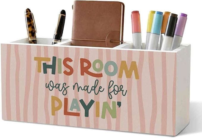 Boho Playroom Kids Pencil Pen Holder for Desk Organizer, Playroom Decor, This Room Was Made for Playin Wooden Box Decorations for Kids Girls Room Bedroom Desk Tabletop Decor