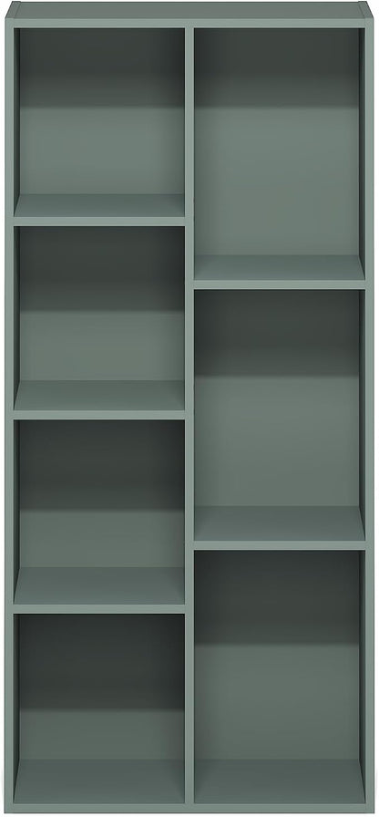 Furinno LUDER Book Shelf, 7-Cube Bookshelf, Bookcase with Open Shelves, 9.4 x 19.5 x 41.7, Easy Assembly, for Living Room, Bedroom, Home Office, Sage Green