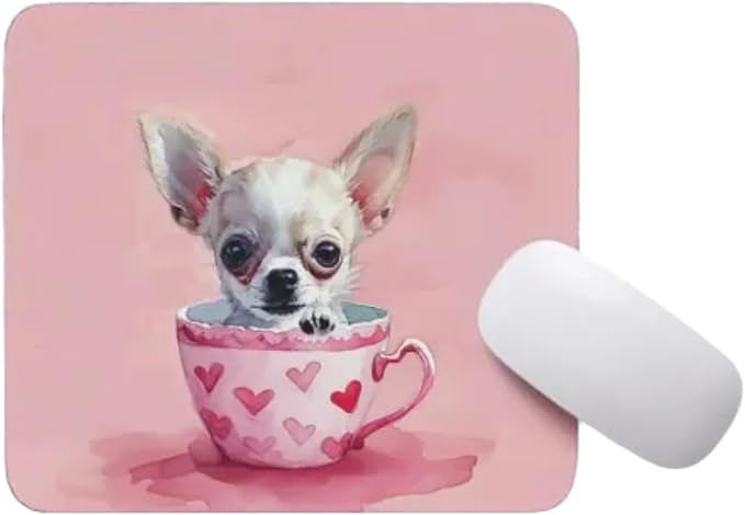 TUBBIE Basic Mousepad Puppy in Tea Cup Mouse Pad Desktop Laptop Computer Accessories Home Office Gaming Work Desk Computer Non-Slip Rubber Gift for Dogs Lover Mousepad Coffee or Tea (Chihuahua)
