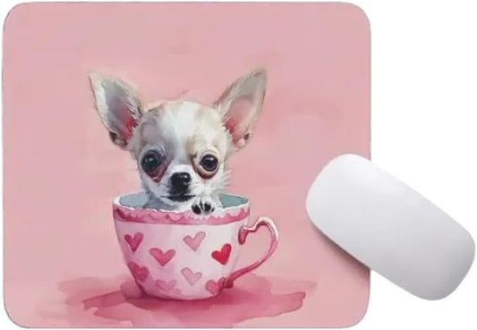 TUBBIE Basic Mousepad Puppy in Tea Cup Mouse Pad Desktop Laptop Computer Accessories Home Office Gaming Work Desk Computer Non-Slip Rubber Gift for Dogs Lover Mousepad Coffee or Tea (Chihuahua)