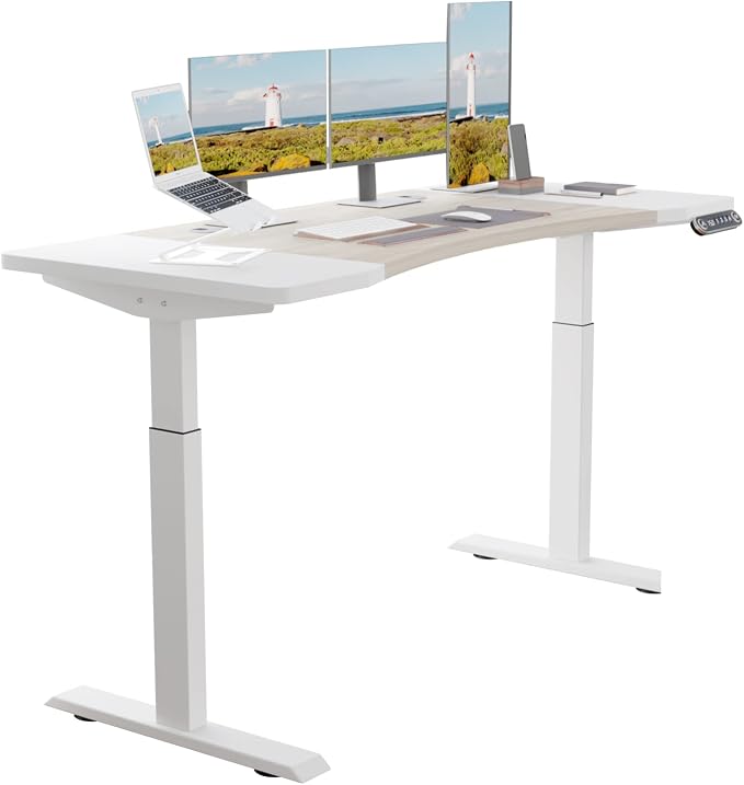 Dual Motor 63x30 Height Adjustable Electric Standing Desk,Height Stand Up Computer Desk,Sit and Stand Home Office Desk with Splice Board(Oak+White Top, White Frame)