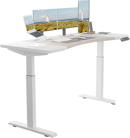 Dual Motor 63x30 Height Adjustable Electric Standing Desk,Height Stand Up Computer Desk,Sit and Stand Home Office Desk with Splice Board(Oak+White Top, White Frame)