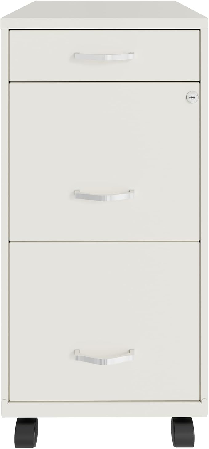Space Solutions - 3 Drawer Fully Assembled Steel File Cabinet, Home & Small Office Use, Letter-Size, Small Supply Drawer, Locking, Mobile, Pearl White
