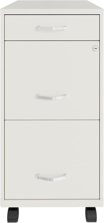 Space Solutions - 3 Drawer Fully Assembled Steel File Cabinet, Home & Small Office Use, Letter-Size, Small Supply Drawer, Locking, Mobile, Pearl White