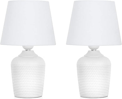 Sucolite Small 11.8" Table Lamps Set of 2, Bedside Nightstand Lamps for Bedroom Kid’s Room, Cute Desk Lamps with Studded Texture Base for Reading Nursery Living Room Office, White